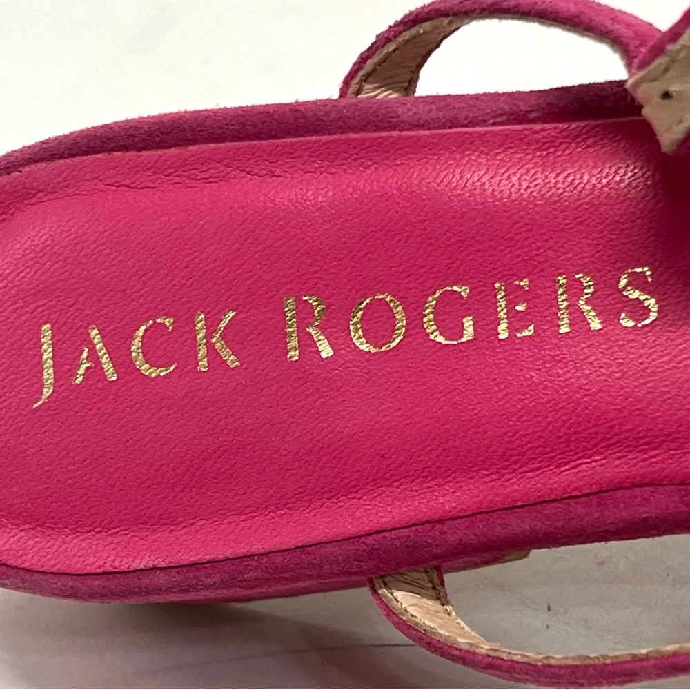 Jack Rogers Fuchsia Pink Suede Block Heel Floral T Strap Sandals Women’s 7.5 - Picture 13 of 14